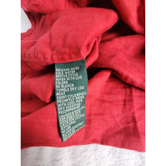 Lauren Ralph Lauren Women Red Linen Button-Up Shirt 1X Long Sleeve Casual Pocket - Picture 4 of 7